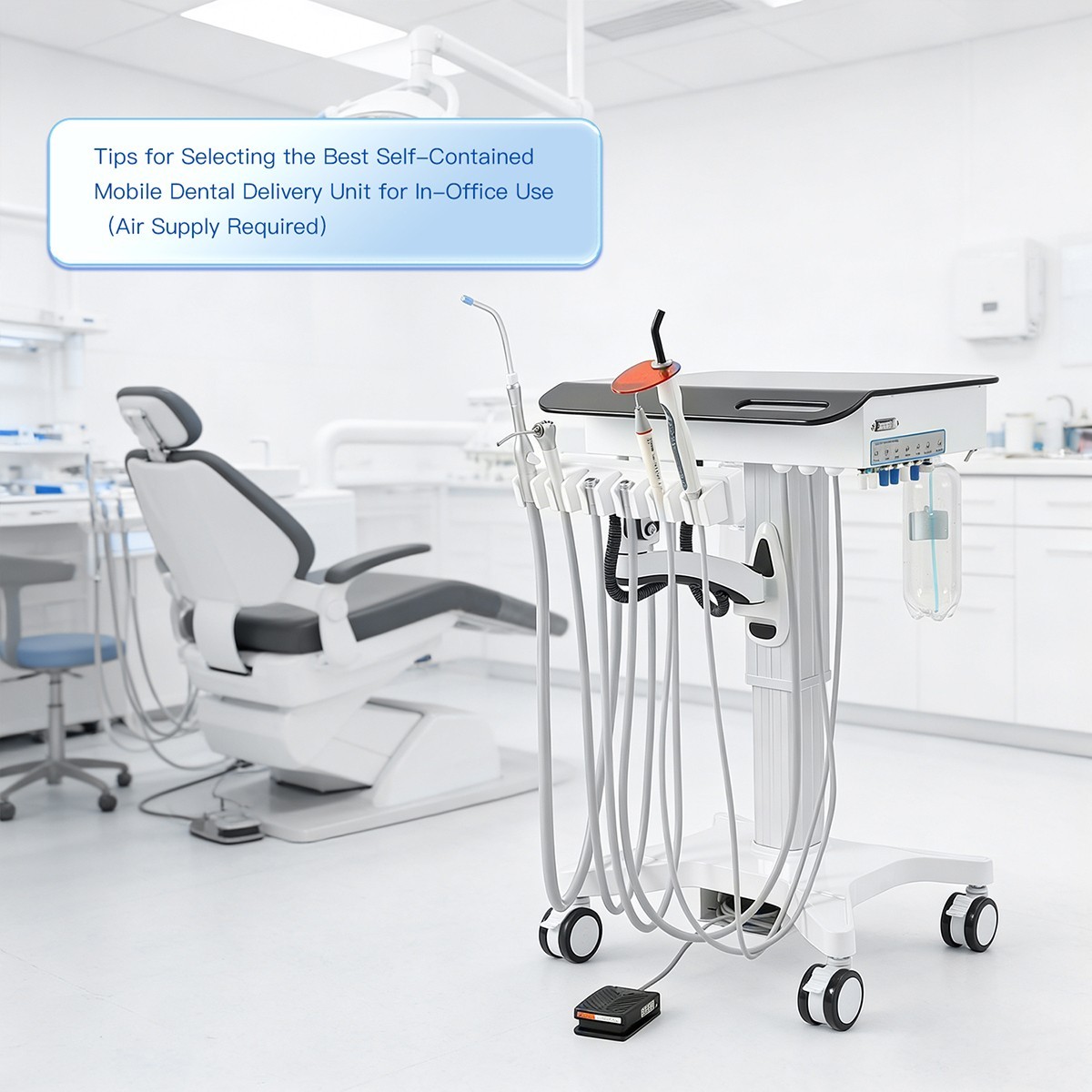 Portable Dental Delivery Unit Cart System /40L Silent Oil-Free Air Compressor