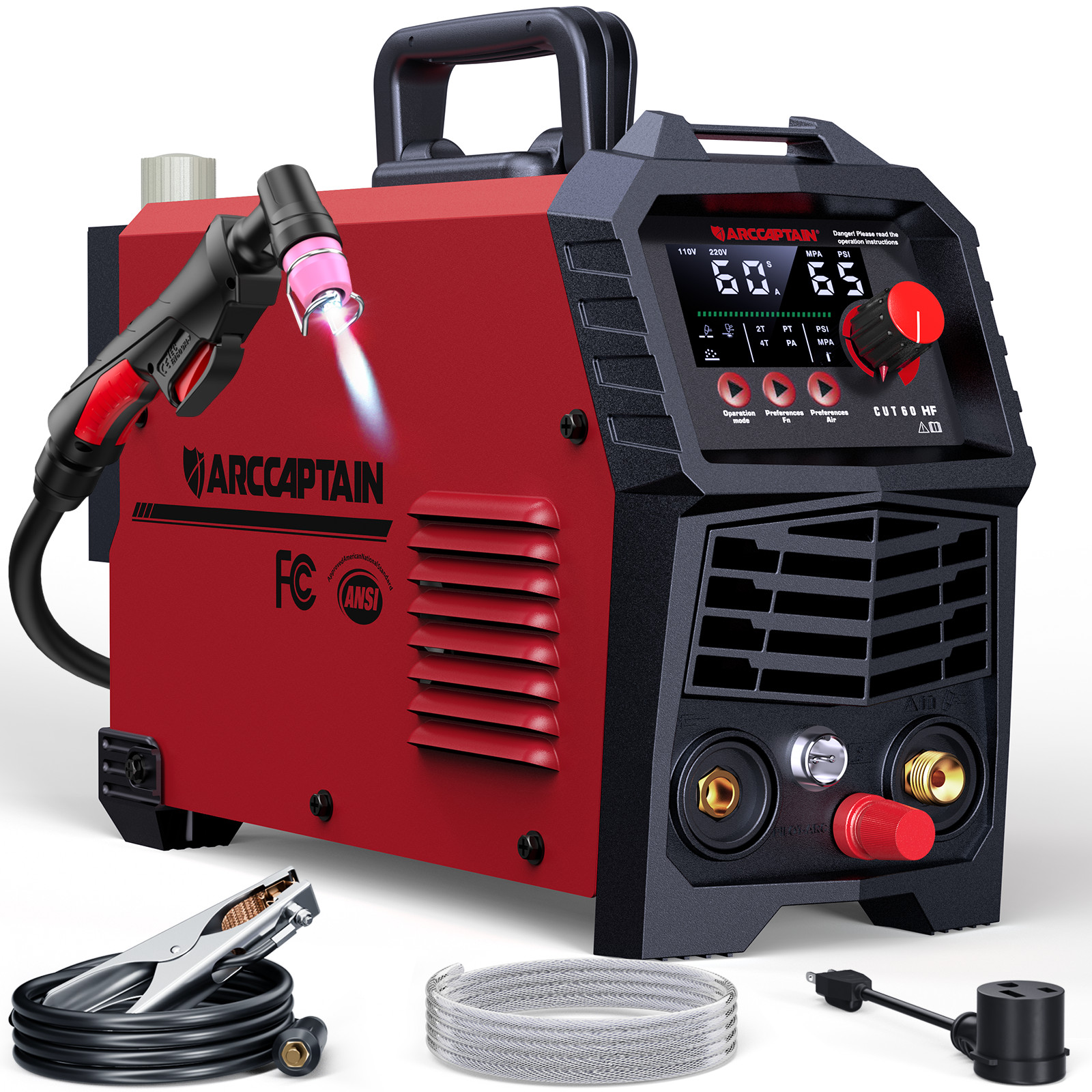 ARCCAPTAIN 60A Plasma Cutter Non-Touch Pilot Arc HF Large LED Display 110V/220V