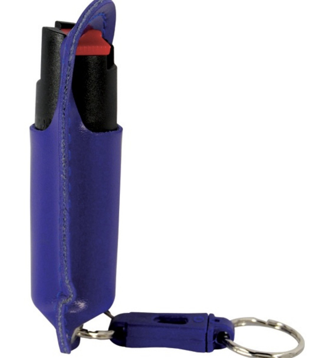Police DEFENSE Pepper Spray 1/2 BLUE Keychain LEATHER Safety LOCK QUIK RELEASE