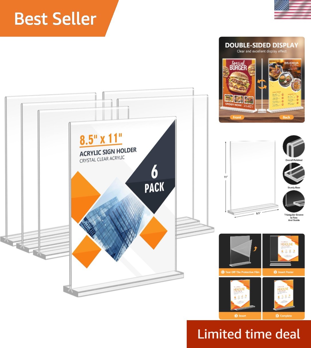 Acrylic Sign Holder 8.5 x 11, Double Sided Sign Holder Stand, Plastic 6 Pack …