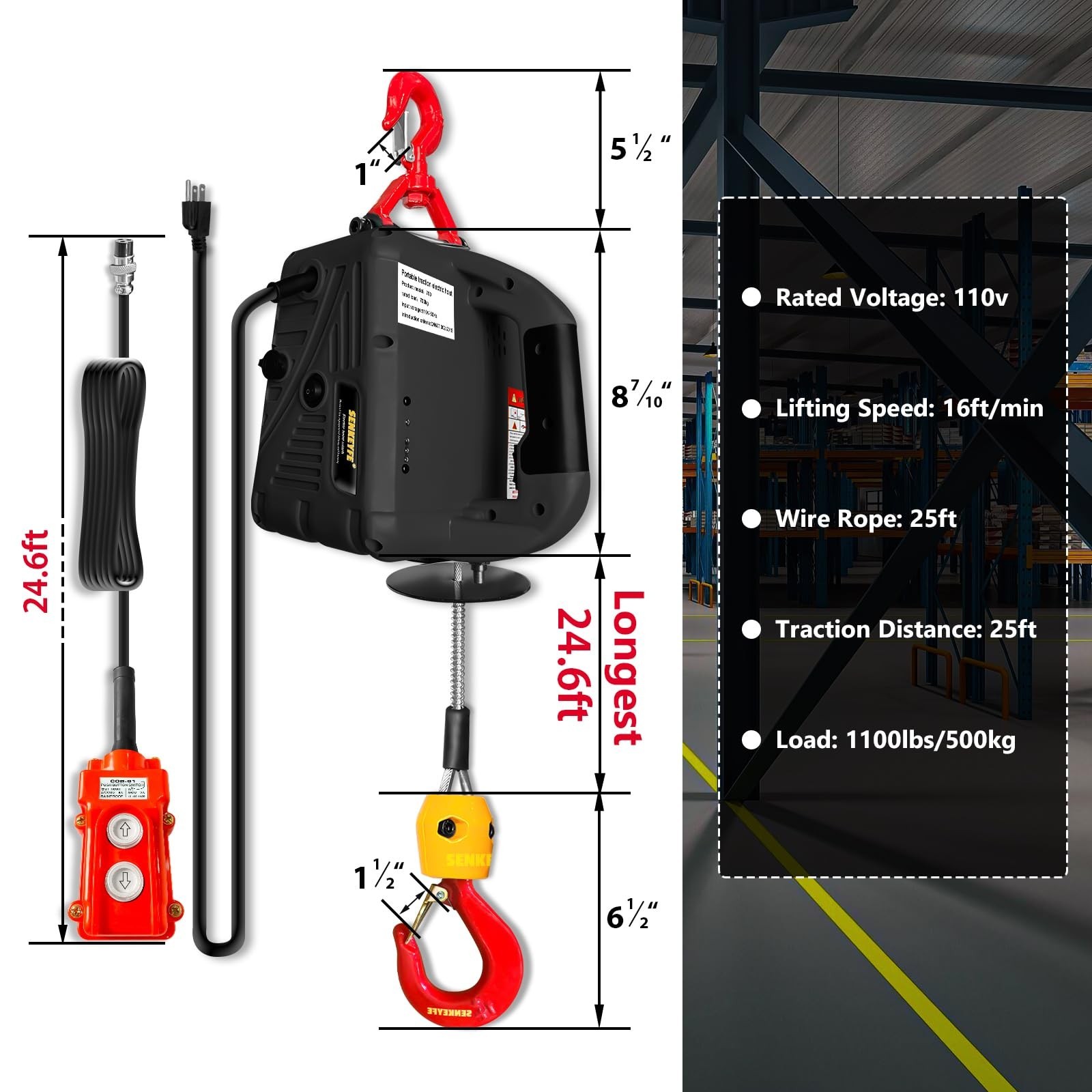 Power Electric Portable Hoist Winch 1100LBS, 3 in 1 Electric Cable Hoist 110V…