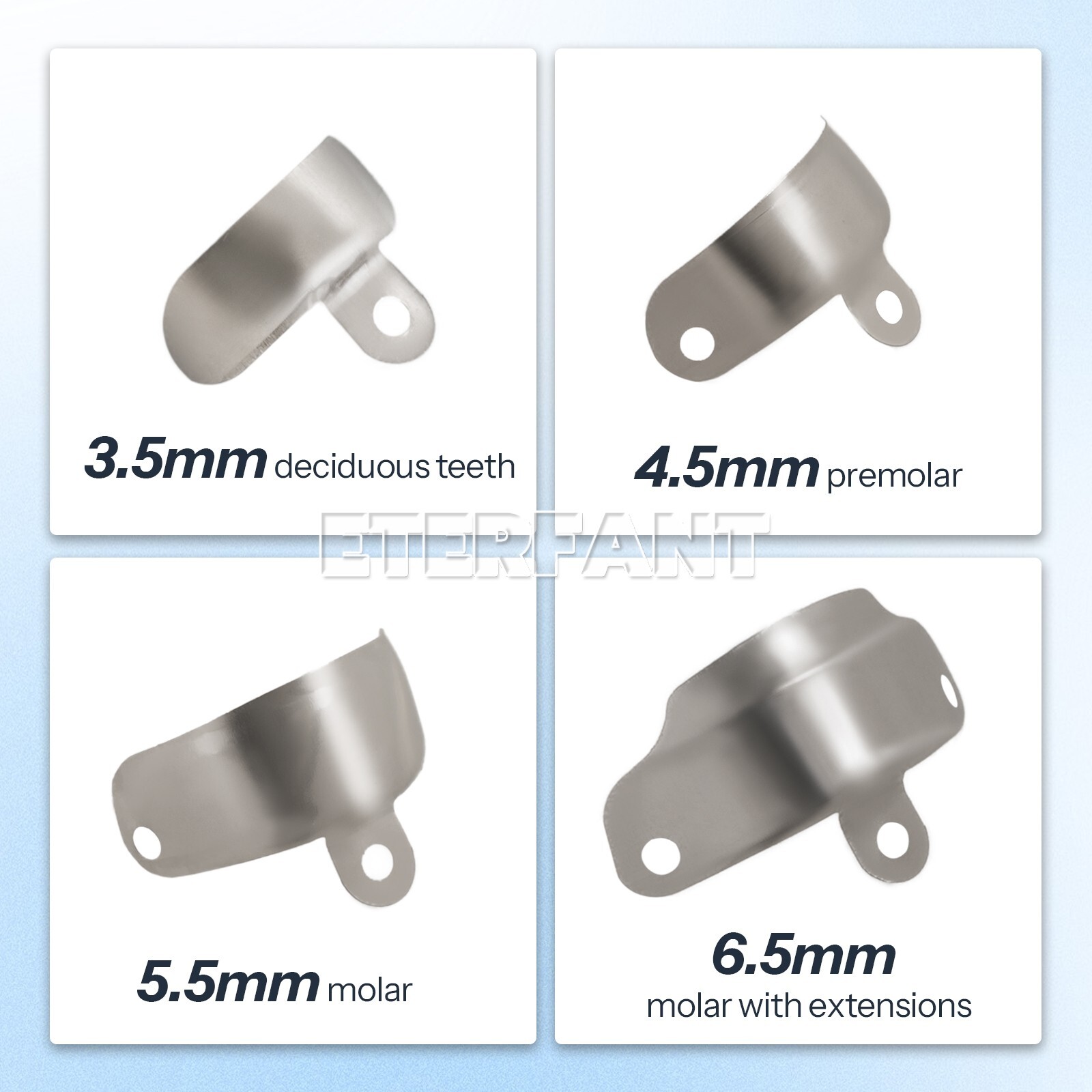 ETERFANT Dental 3.5-6.5mm Matrix Bands Ring Sectional Matrice Clamp 50Pcs/Box