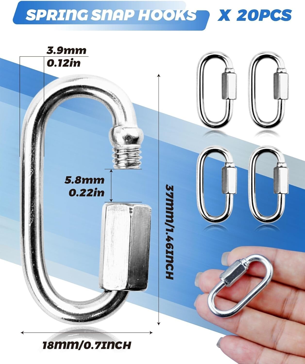 5/20 Pack 304 Stainless Steel M3.5 Chain Link 1/8 Inch D Shape Locking Quick New