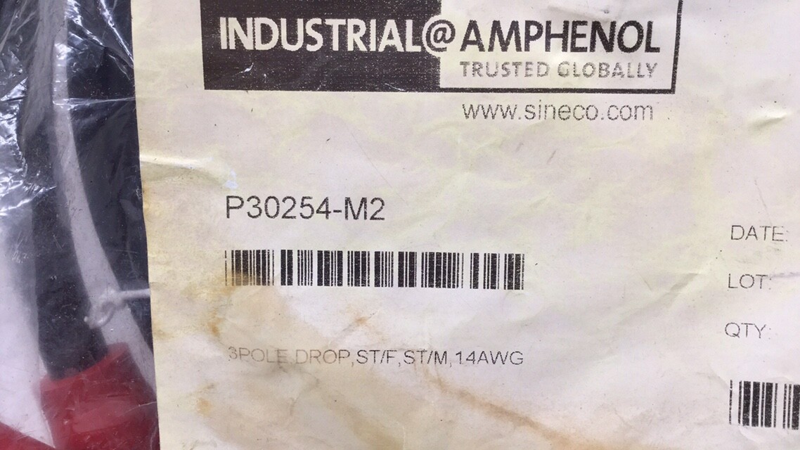Amphenol Sine Systems P30254-M2 Cable 3 Pole Drop ST/F ST/M 14AWG 2 Meters