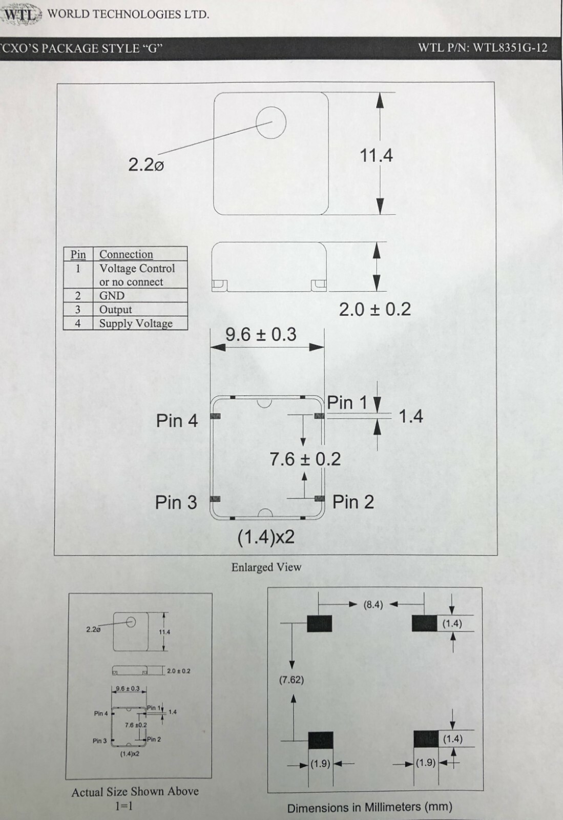 WTL Temperature Compensated Crystal Oscillator TXCO 10.000MHz *NEW* Qty.1