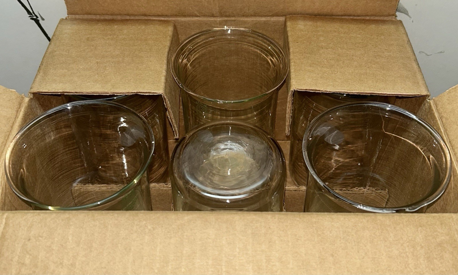 6 VTG PYREX 600mL Borosilicate Lab Berzelius Beakers Original Box Green Stamp