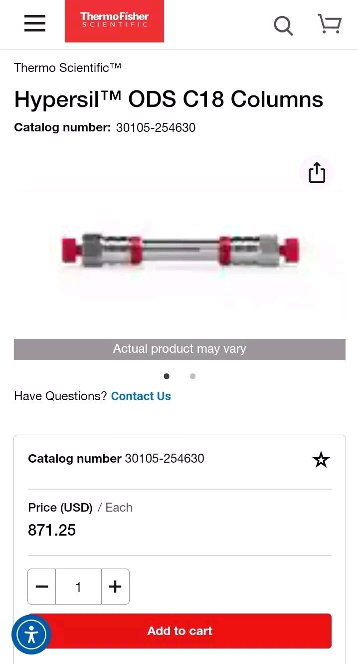 Thermo Scientific 30105-254630 HPLC Column Hypersil ODS C18 Column 250×4.6mm New