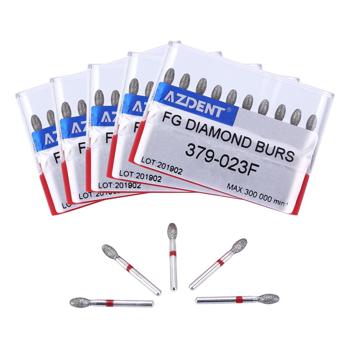 10 Box Dental Diamond Burs FOOTBALL 379-023F FINE RED DEFEND Friction Grip