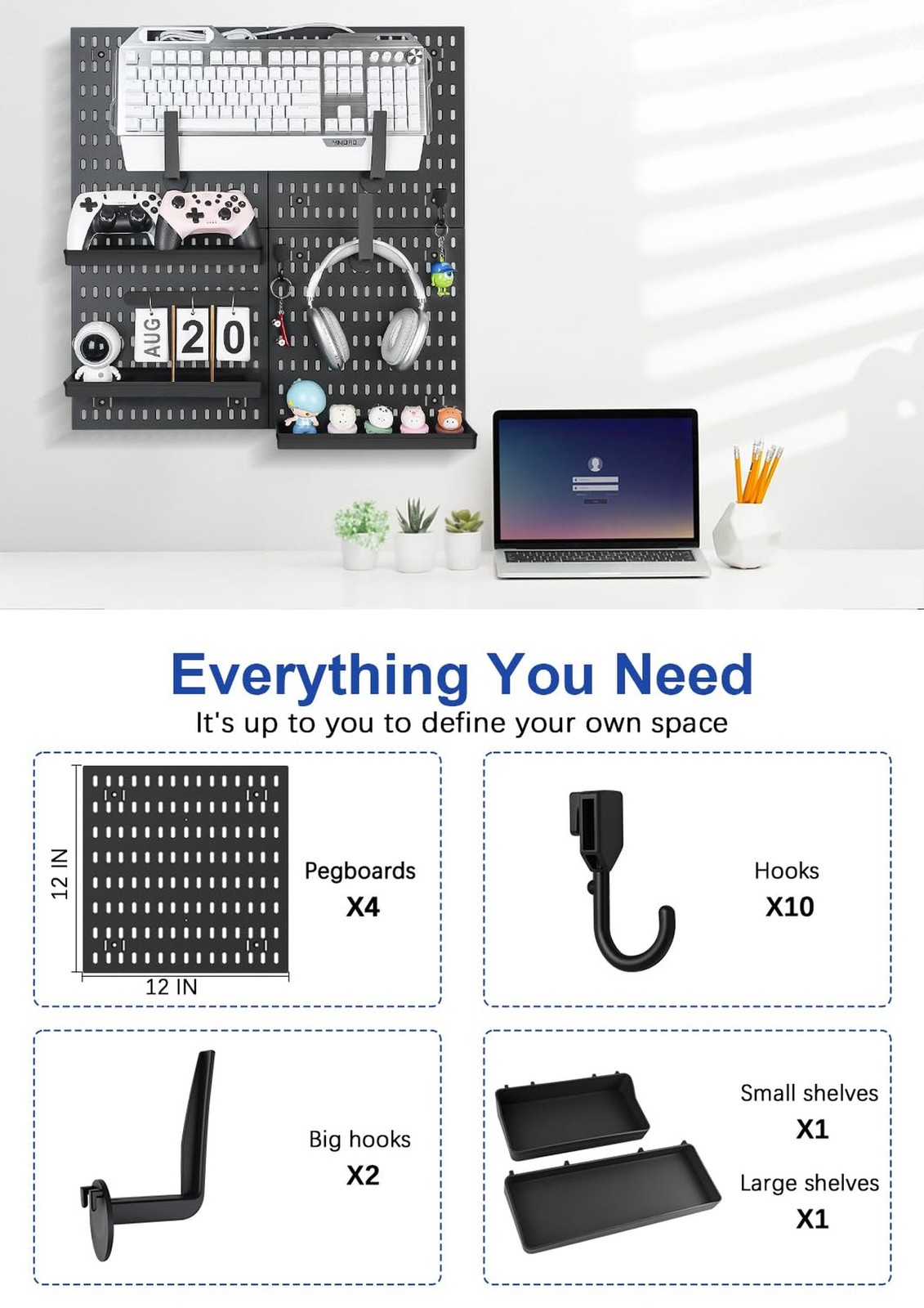 Pegboard Wall Organizer Kit – Heavy Duty 20lbs Load Bearing, Easy Installa