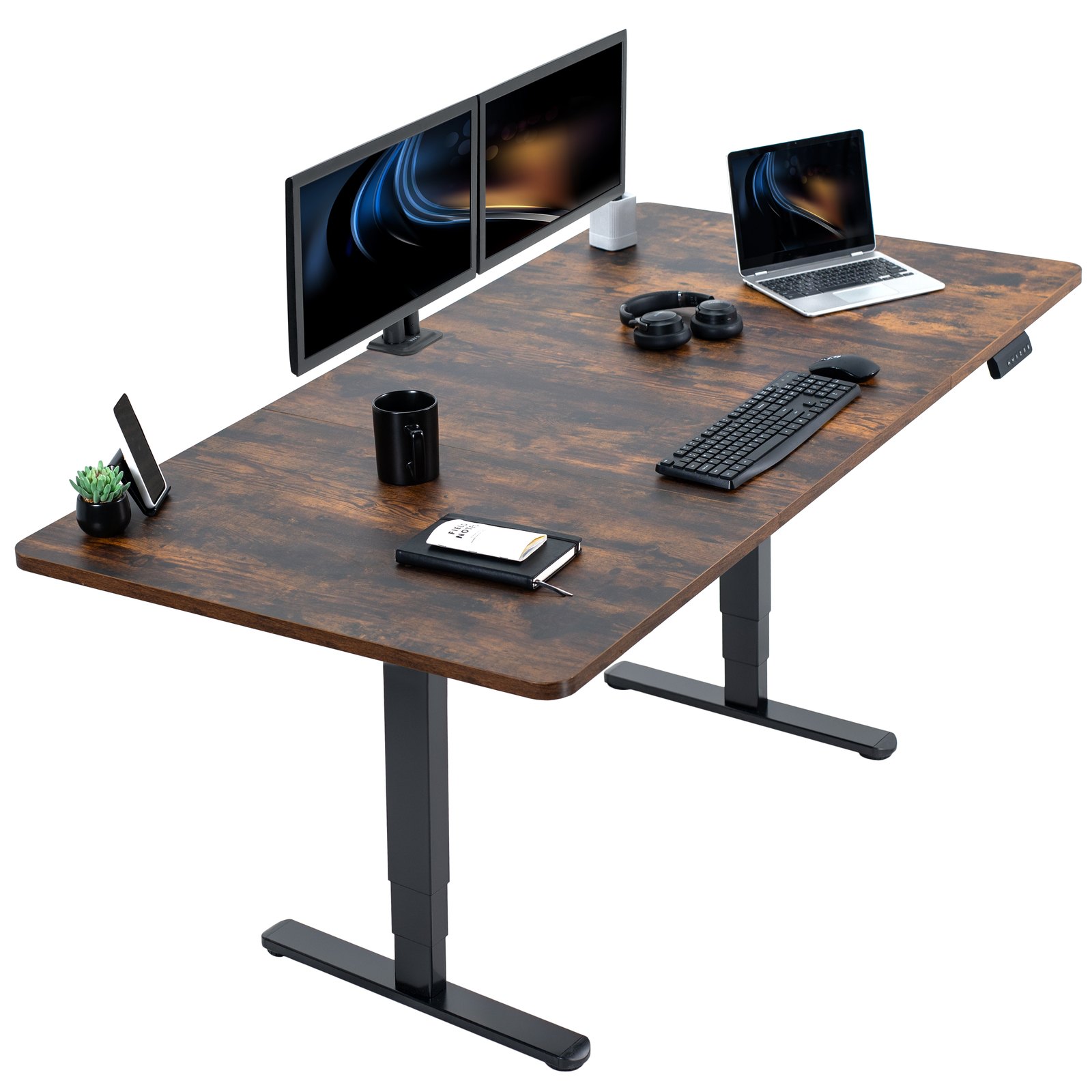 VIVO Electric 71”x36” Stand Up Desk, Rustic Vintage Brown Table Top, Black Frame