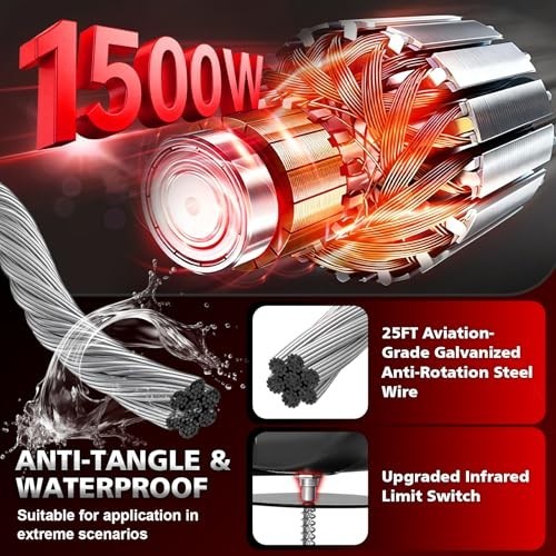 Electric Portable Hoist Winch 1540 lb 110V 25 ft with Lifting Strap