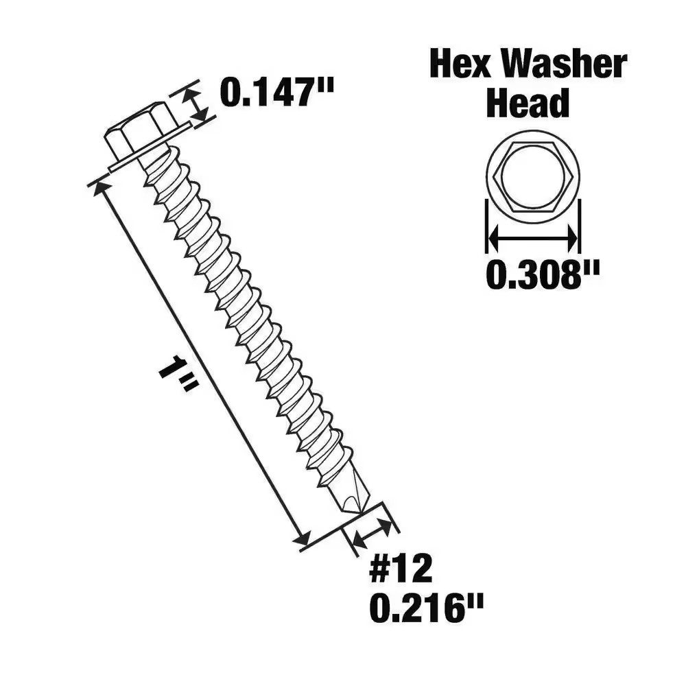 #12 X 1 In. Hex Head Zinc Plated Sheet Metal Screw (50-Pack)