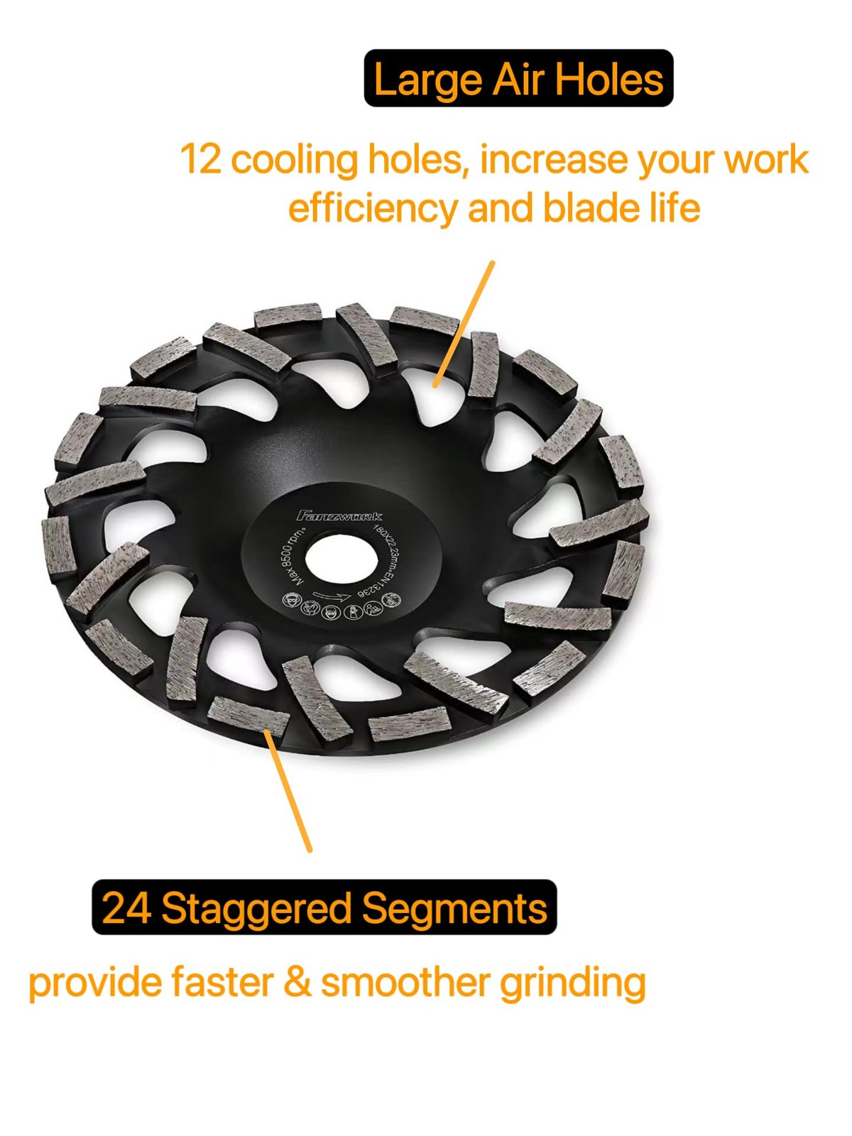 7″ Diamond Grinding Wheels for Concrete or Masonry, 24 Turbo Segments, Angle