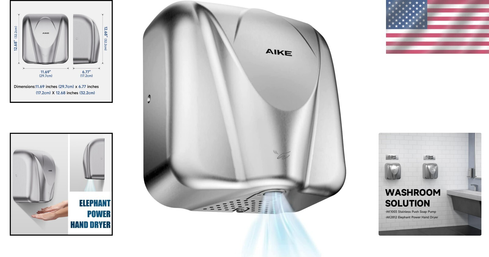 Elephant Hand Dryer – 8-12 Seconds Dry Time, Stainless Steel, 2-