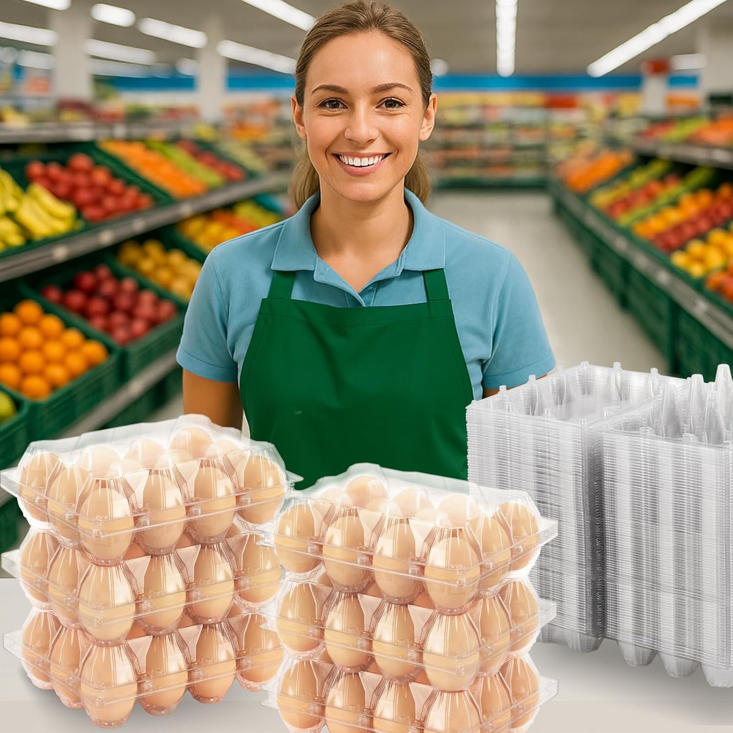 100-Pack Clear Plastic Egg Cartons for 12 Eggs 3×4 Grid Bulk Commercial Use