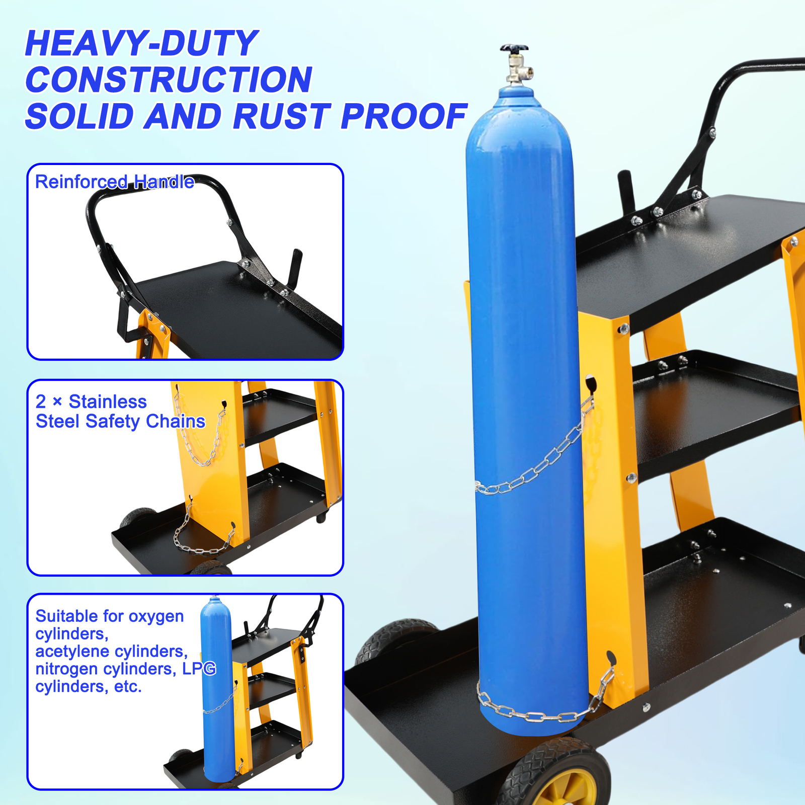 Welding Cart 3 Tiers 200 LBS Welder Welding Cart with 360° Swivel Wheels New