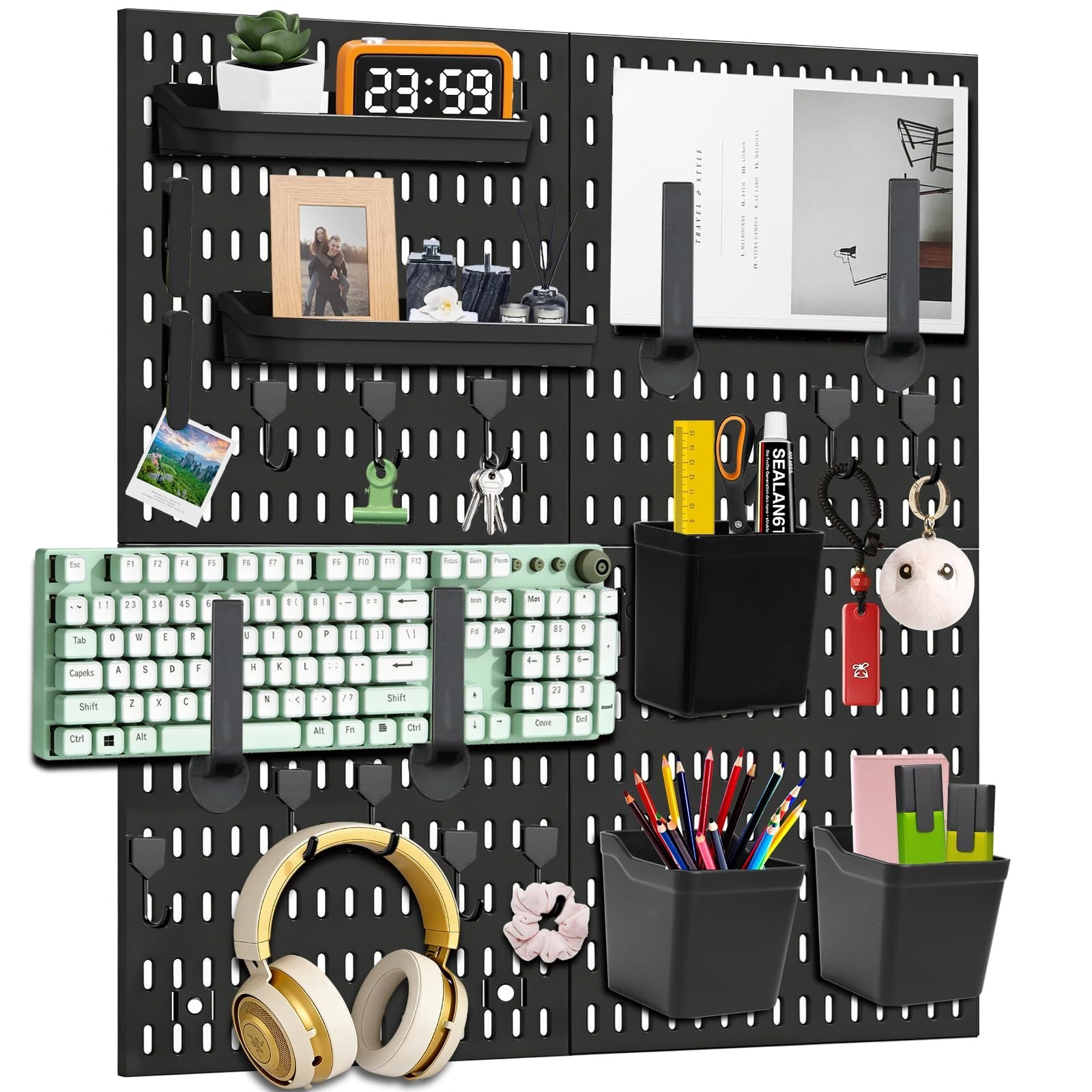 Pegboard Wall Organizer Kit, 4 Pcs Black Pegboards with 21 Accessories, Modul…
