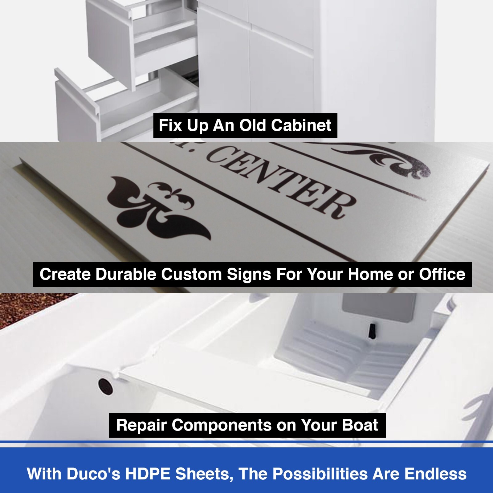Duco Plus White HDPE Sheet High-Density Polyethylene DIY Cutting Board, Signs