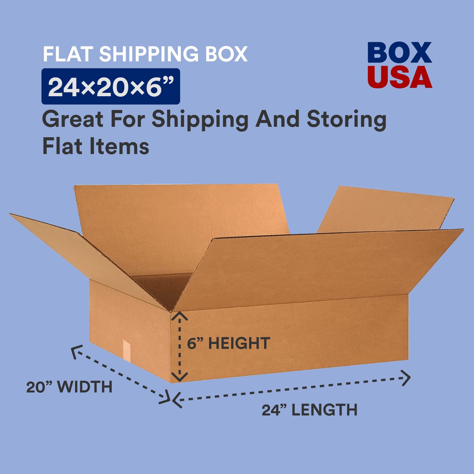 BOX USA 24x20x6 Flat Corrugated Boxes, Flat, 24L x 20W 24″ x 20″ x 6″, Kraft