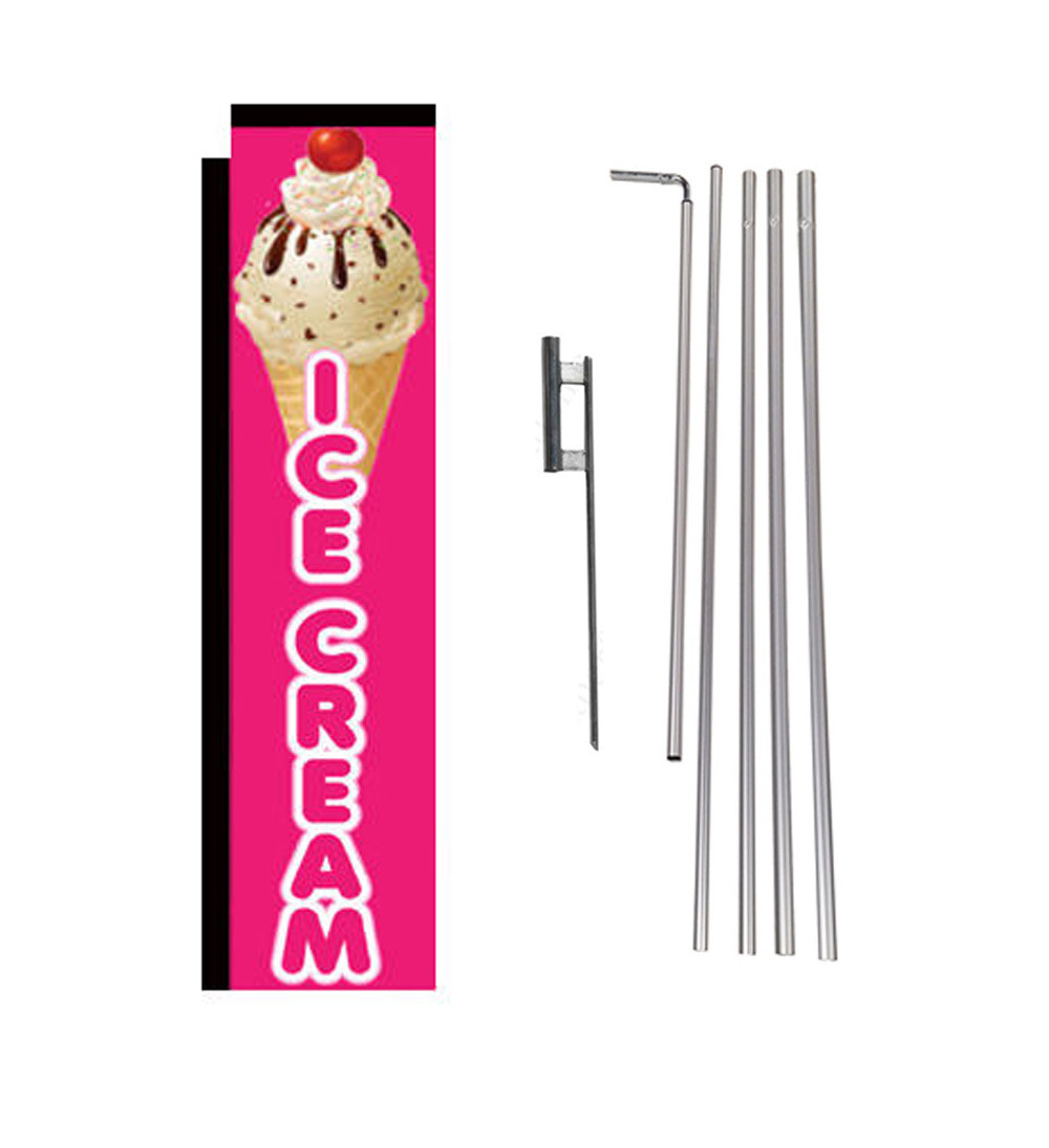 Ice Cream 15′ Advertising Rectangle Feather Banner Flag w/ pole+spike