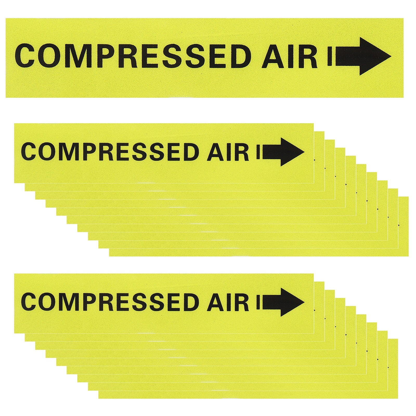 20Pcs COMPRESSED AIR Right-Pointing Arrow Label, Black on Yellow Background