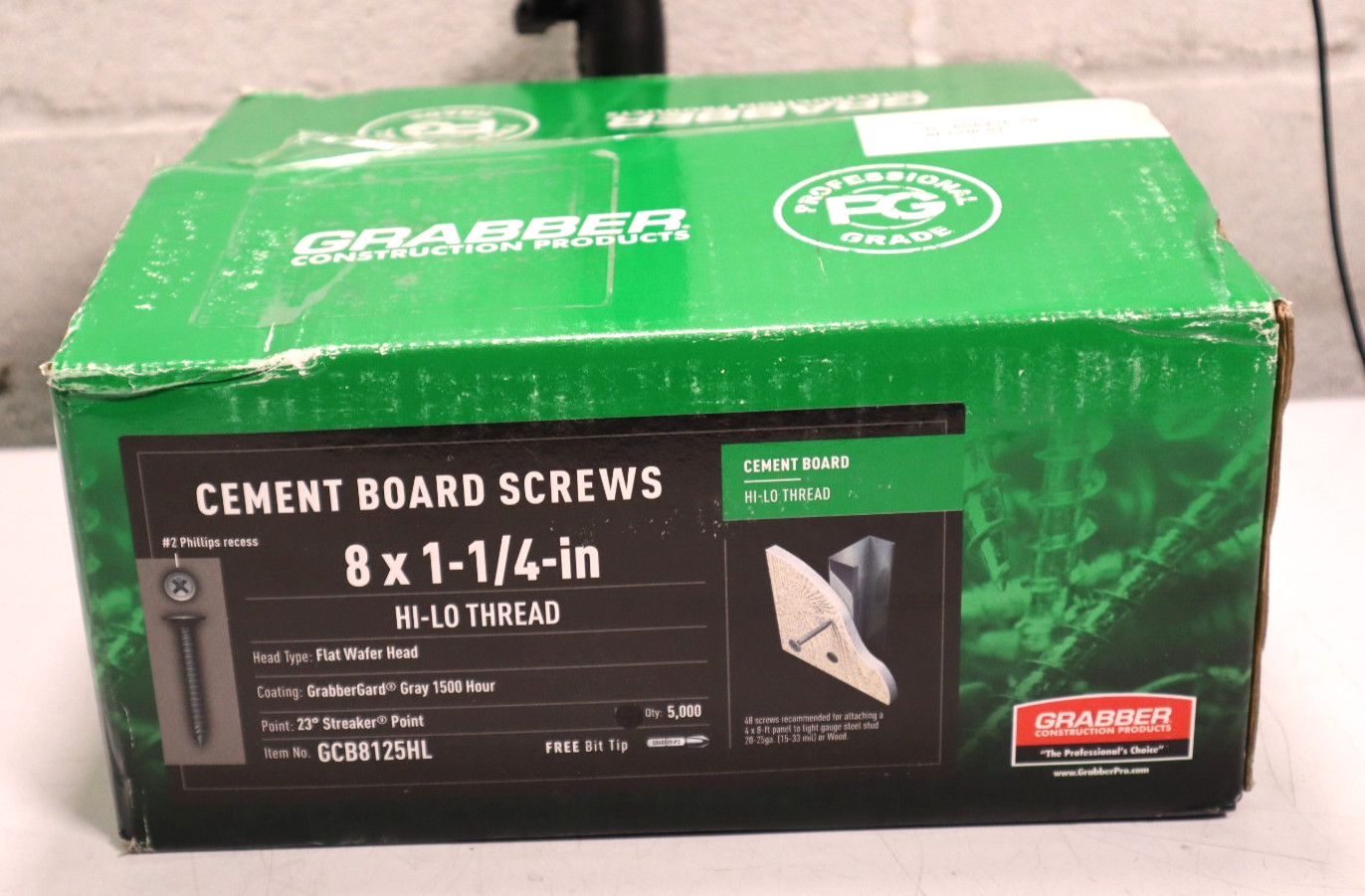 Grabber #8 x 1 1/4 in Phillips Flat Wafer Head, Cement Board Screws, 5000