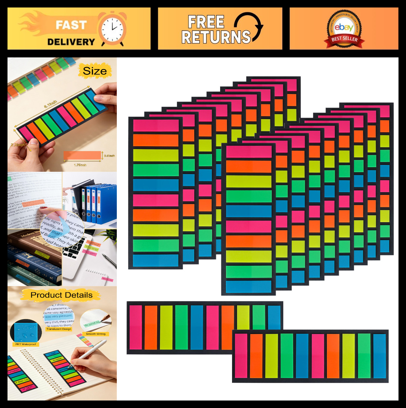 Colorful Waterproof Sticky Index Tabs – 3800 PCS Removable Page Markers for Orga