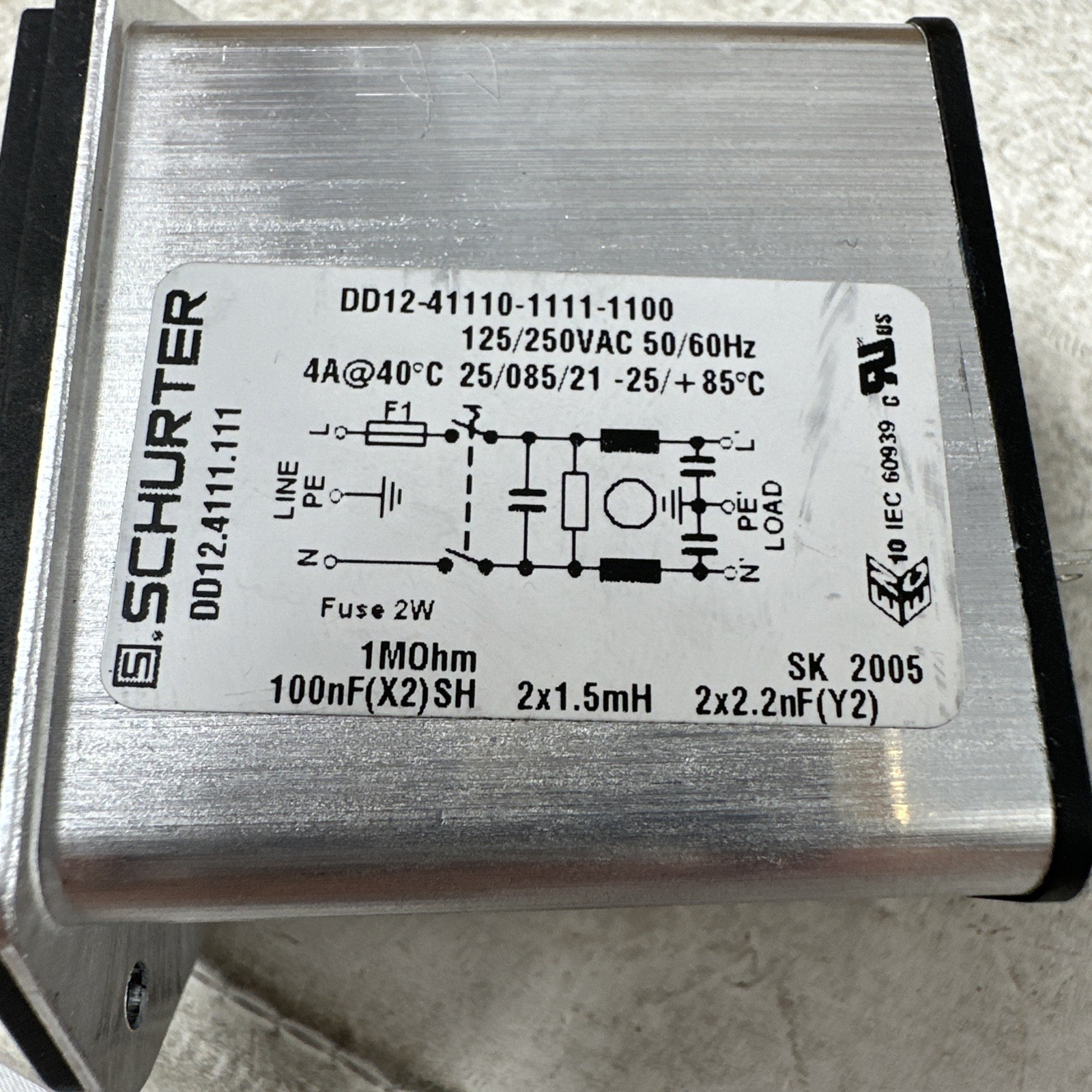 Schurter DD12.4111.111, AC Power Entry Modules Standard Filter QC, C14, 4A