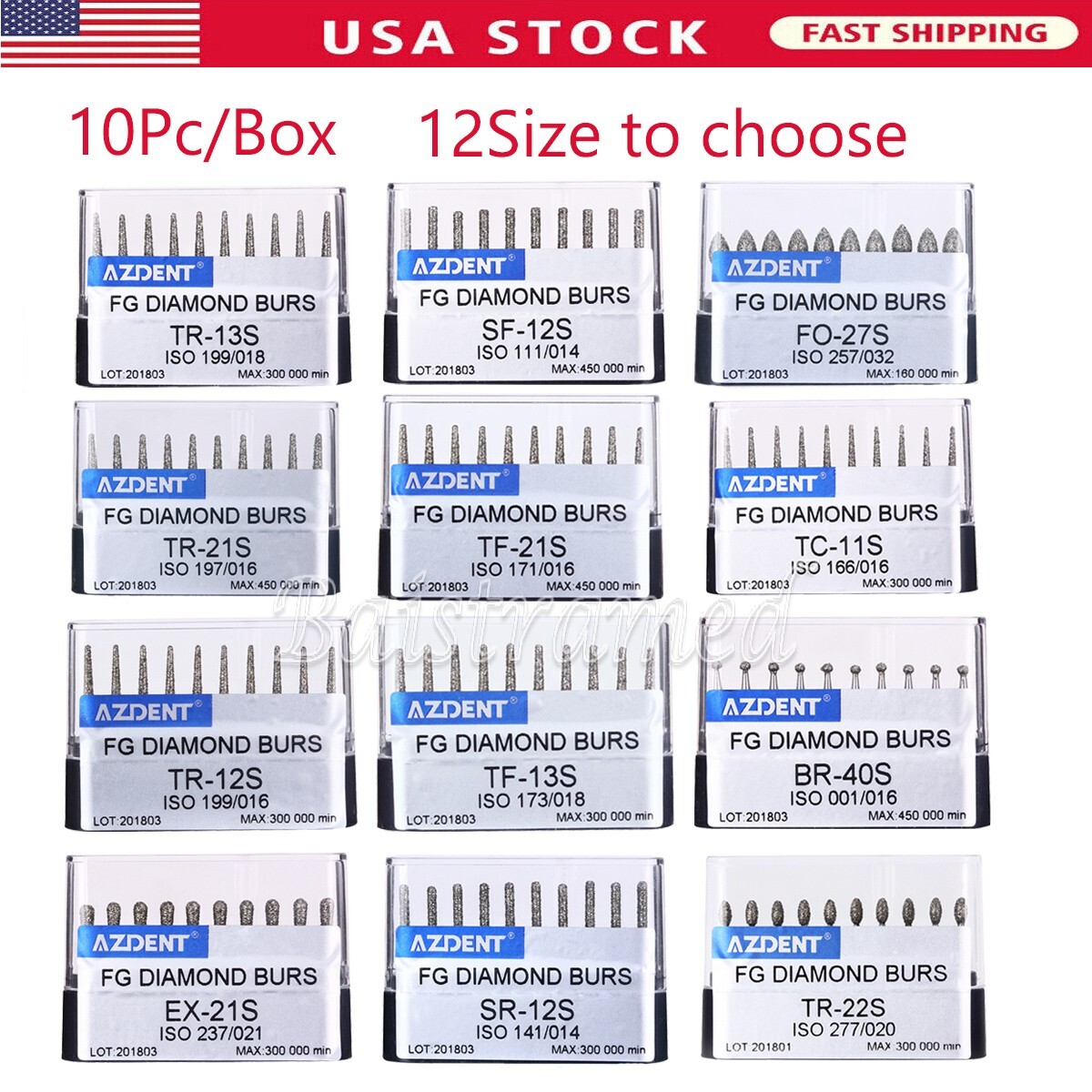 100/200Pc Dental Diamond FG Burs For High Speed Handpiece Cone /Taper Flat Round