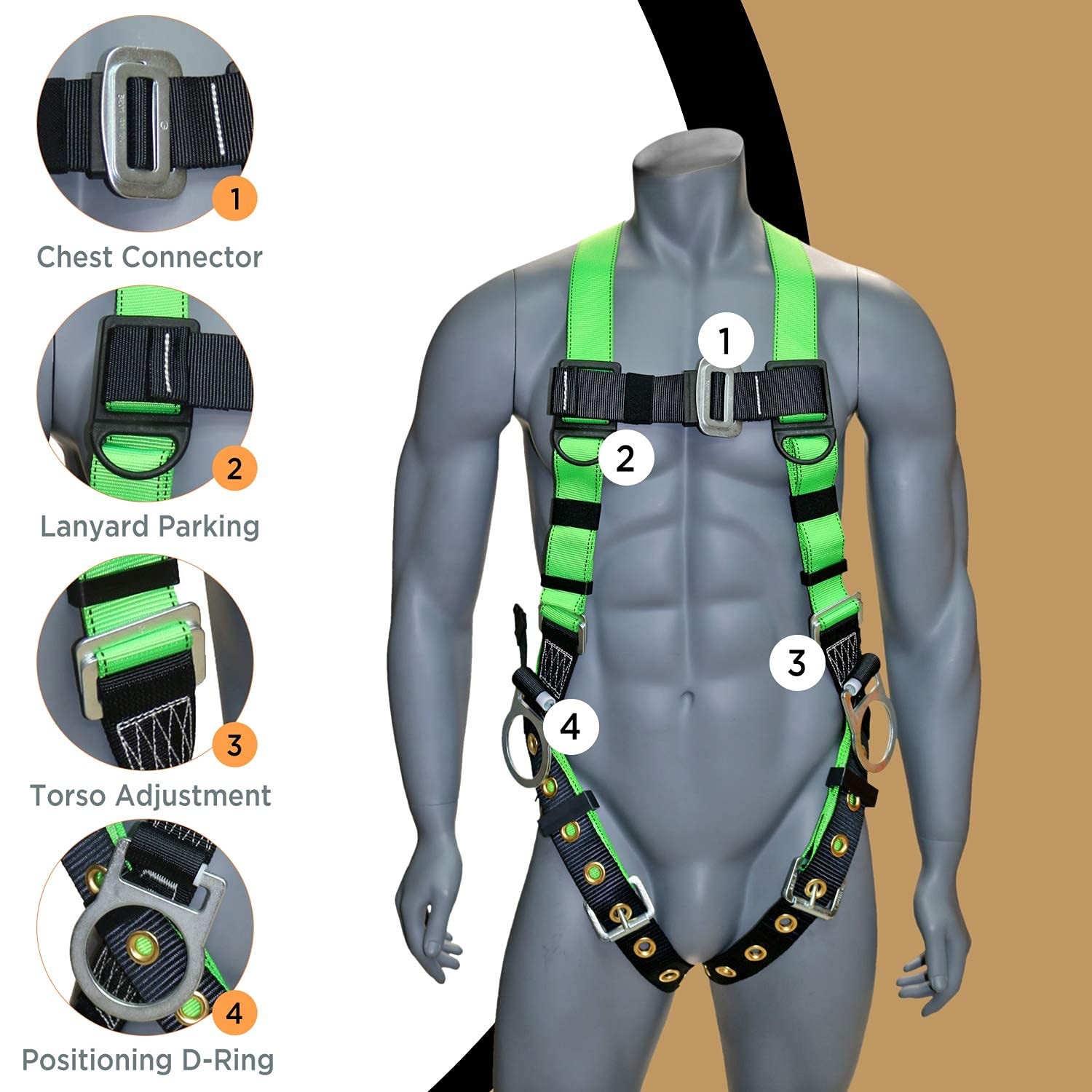 AFP Universal Full-Body Fall Protection Safety Harness w/ 3 D-Rings and Tongue B