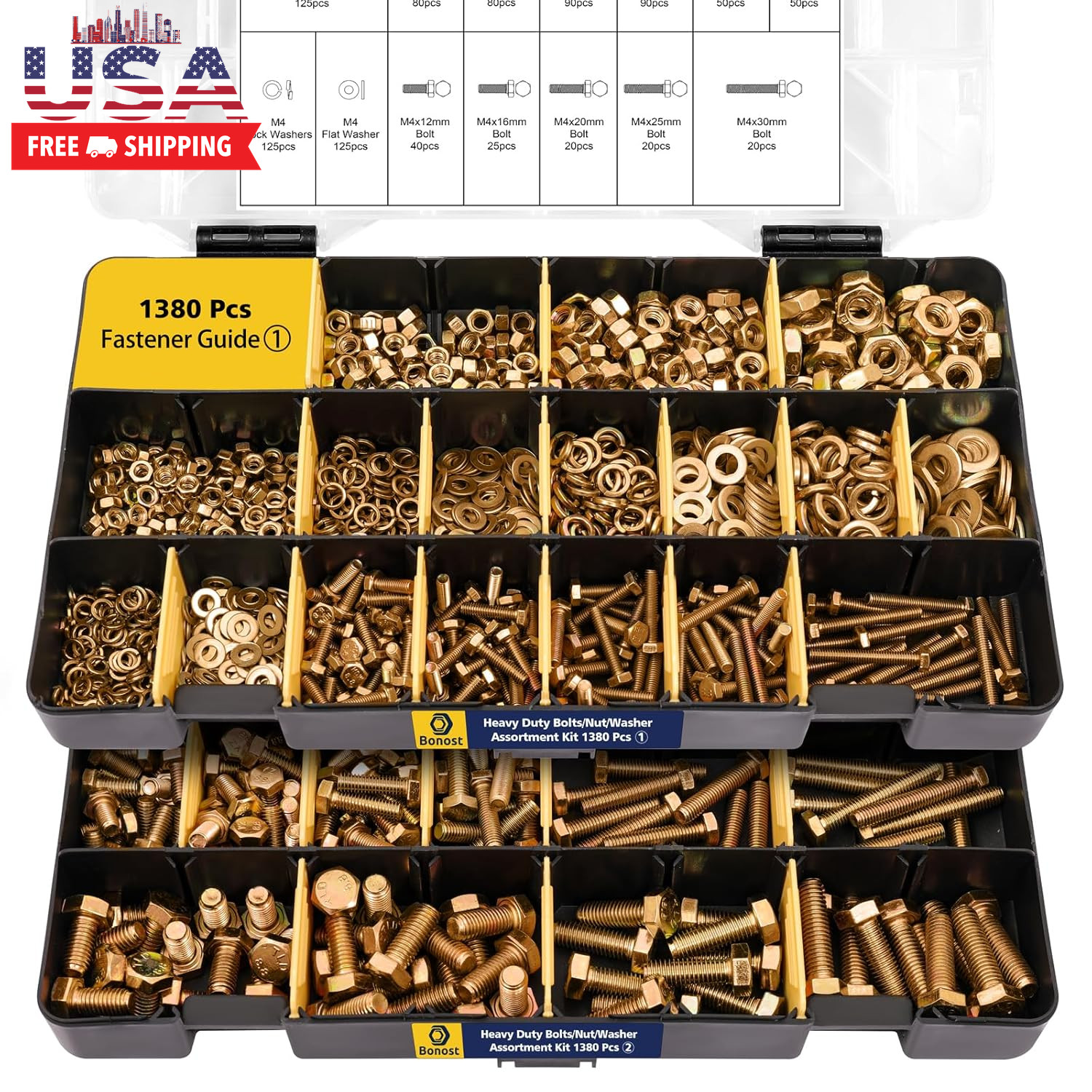 1380Pcs Nuts and Bolts Assortment Kit – Heavy Duty Grade 8.8 Metric M4 M5 M6 M8