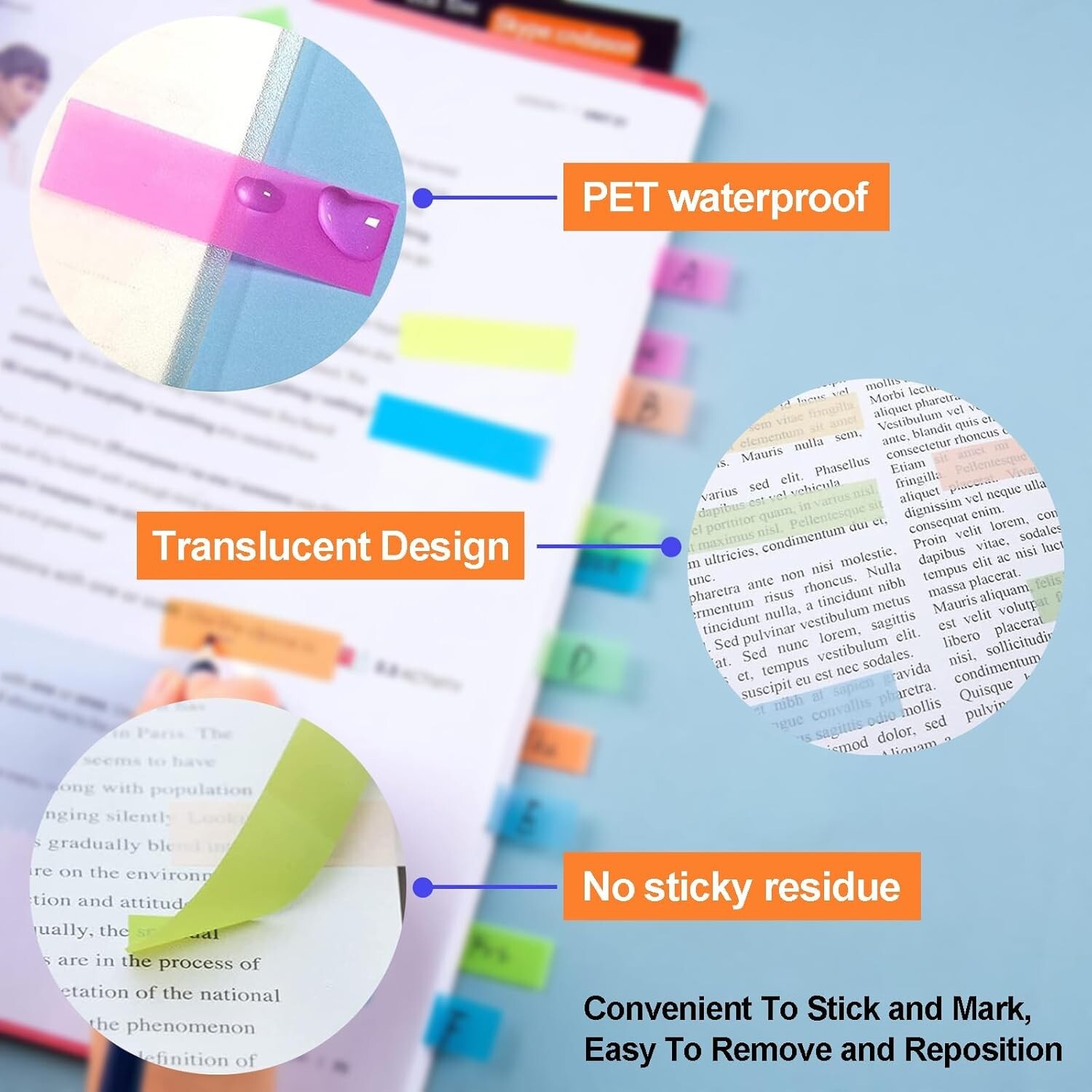 Sticky Tabs 300 Pc or 2400 pcs Book Tabs for Page Markers Transparent Annotation