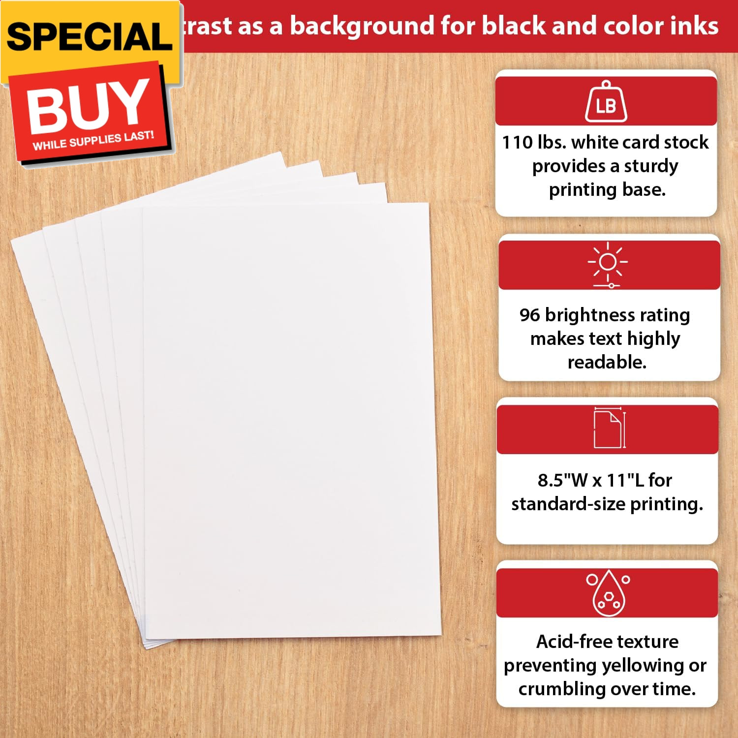Cardstock Paper, 8.5-Inch x 11-Inch Paper Size, Matte White, 110 lbs. (250 Pack)