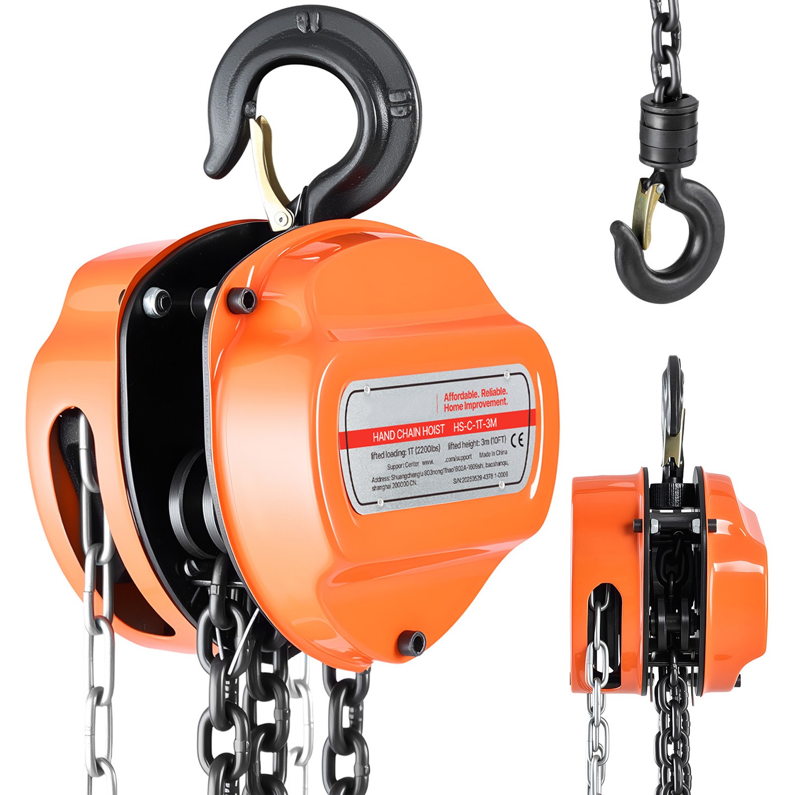 Uimoso Manual Chain Hoist 2200 lbs Capacity with 10 ft G80 Load Chain