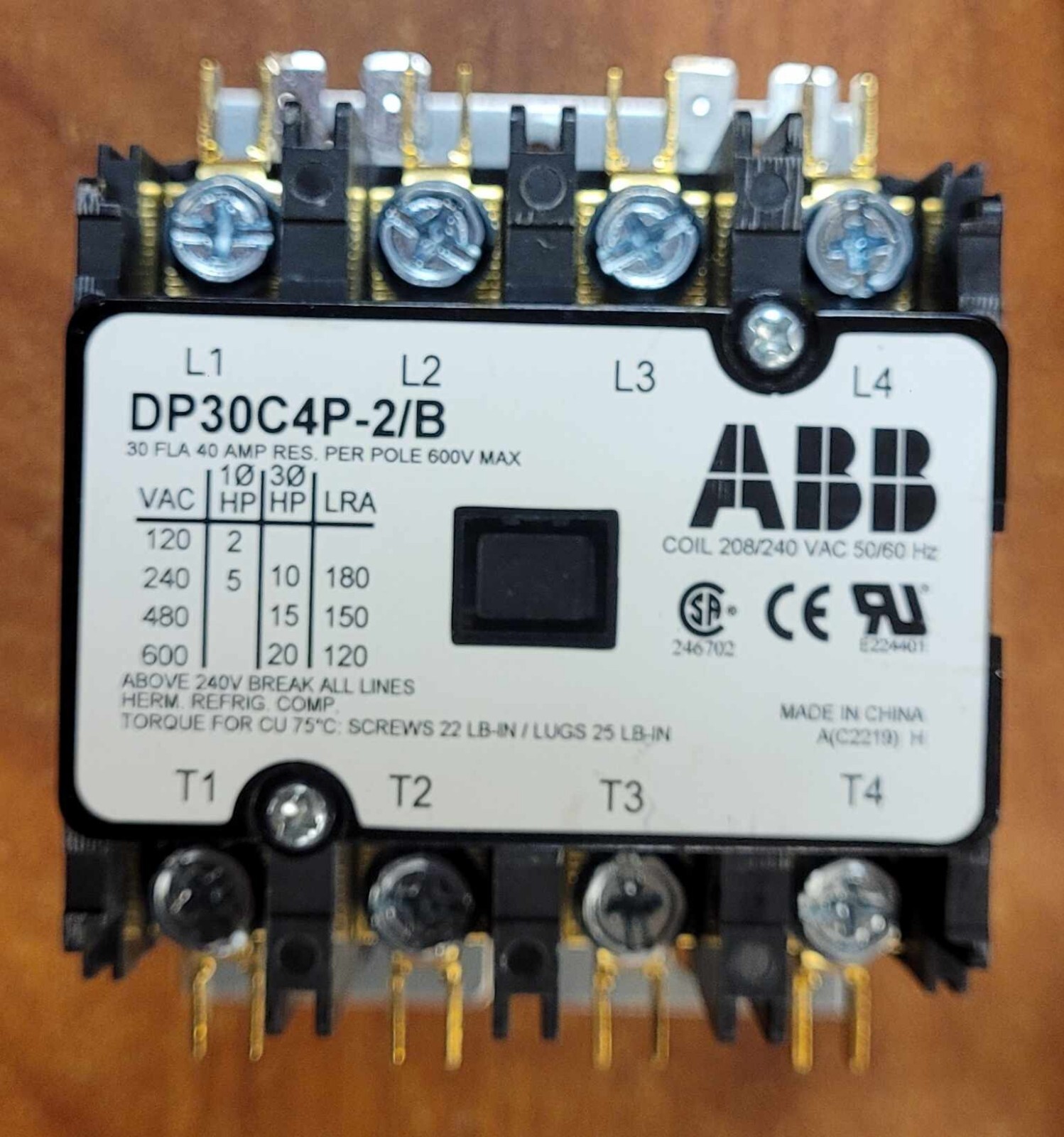 Jackson 5945-004-43-74 4 Pole 220V (Rinse Or Wash Heater) Contactor NEW!