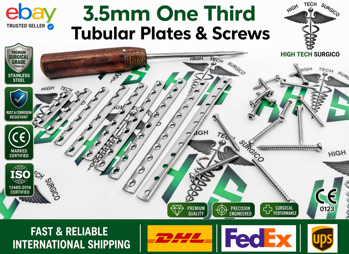3.5mm Onè Thìrd 1/3 Tubúlar Plates 4-12H & Screws + Screwdriver (105 Pcs) Steel