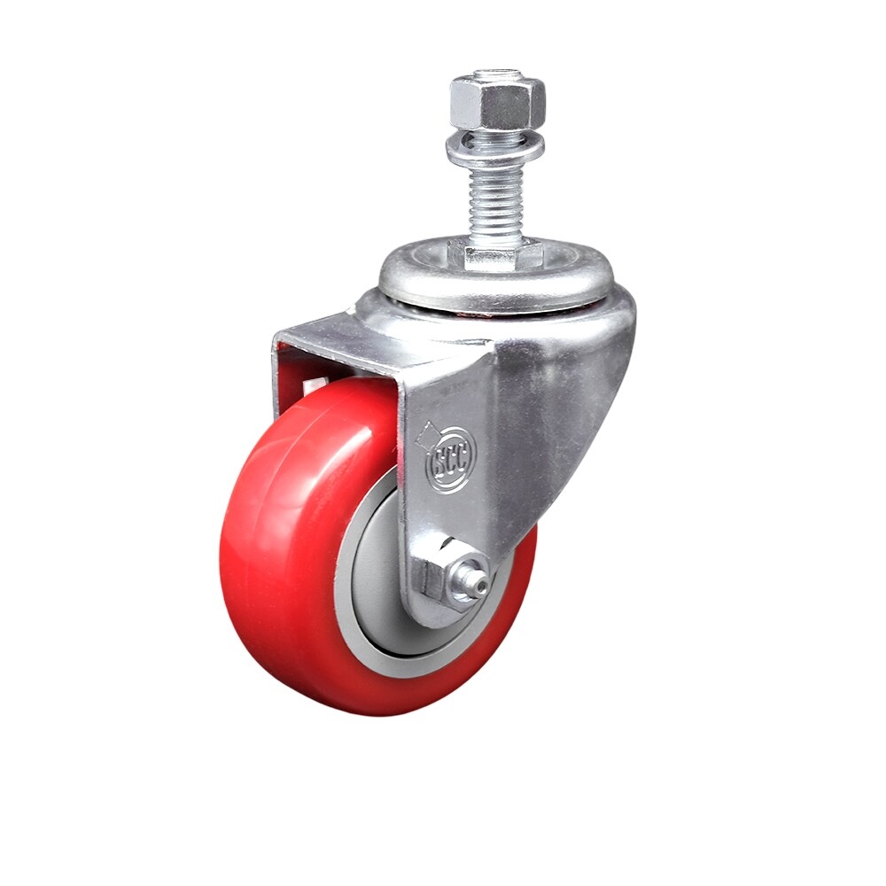3 Inch Red Polyurethane Wheel Swivel 12mm Threaded Stem Caster SCC