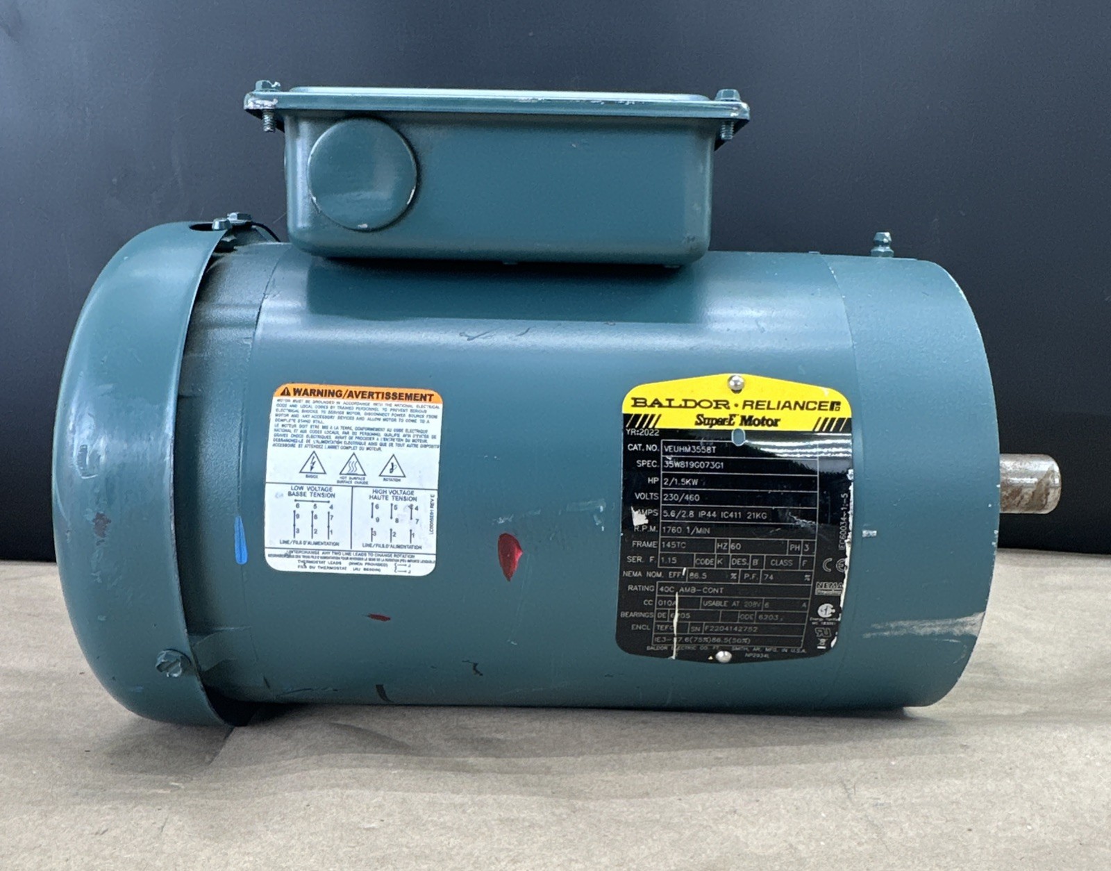 ABB Baldor VEUHM3558T 2Hp/1.5kW 3-Ph SuperE Motor 230/460V 60Hz 1760RPM – NEW