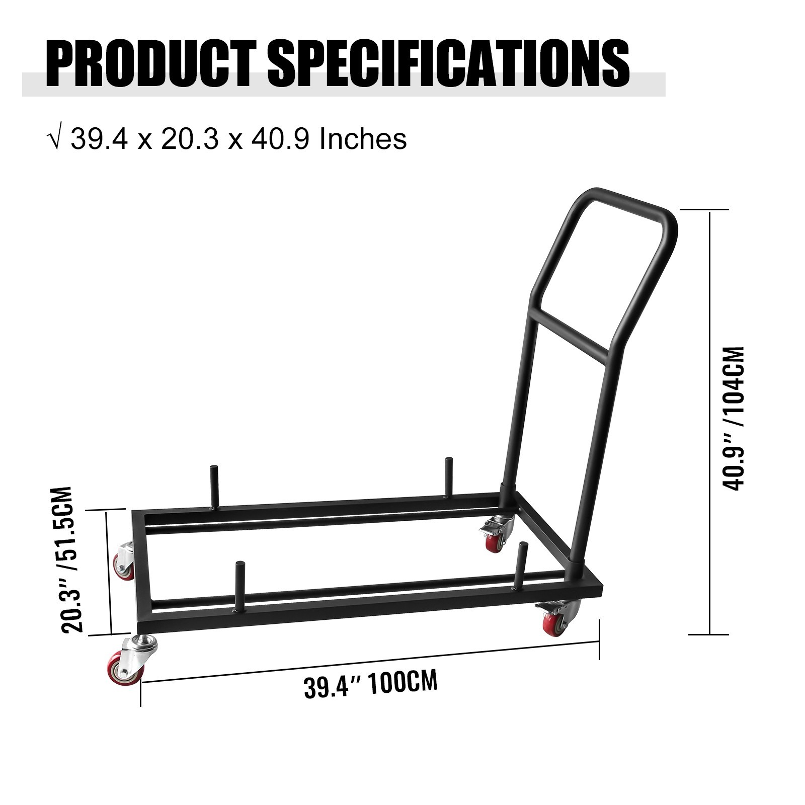 Durable Folding Chair Dolly with 2 Swivel Casters, L-Shaped Steel Folding Chair