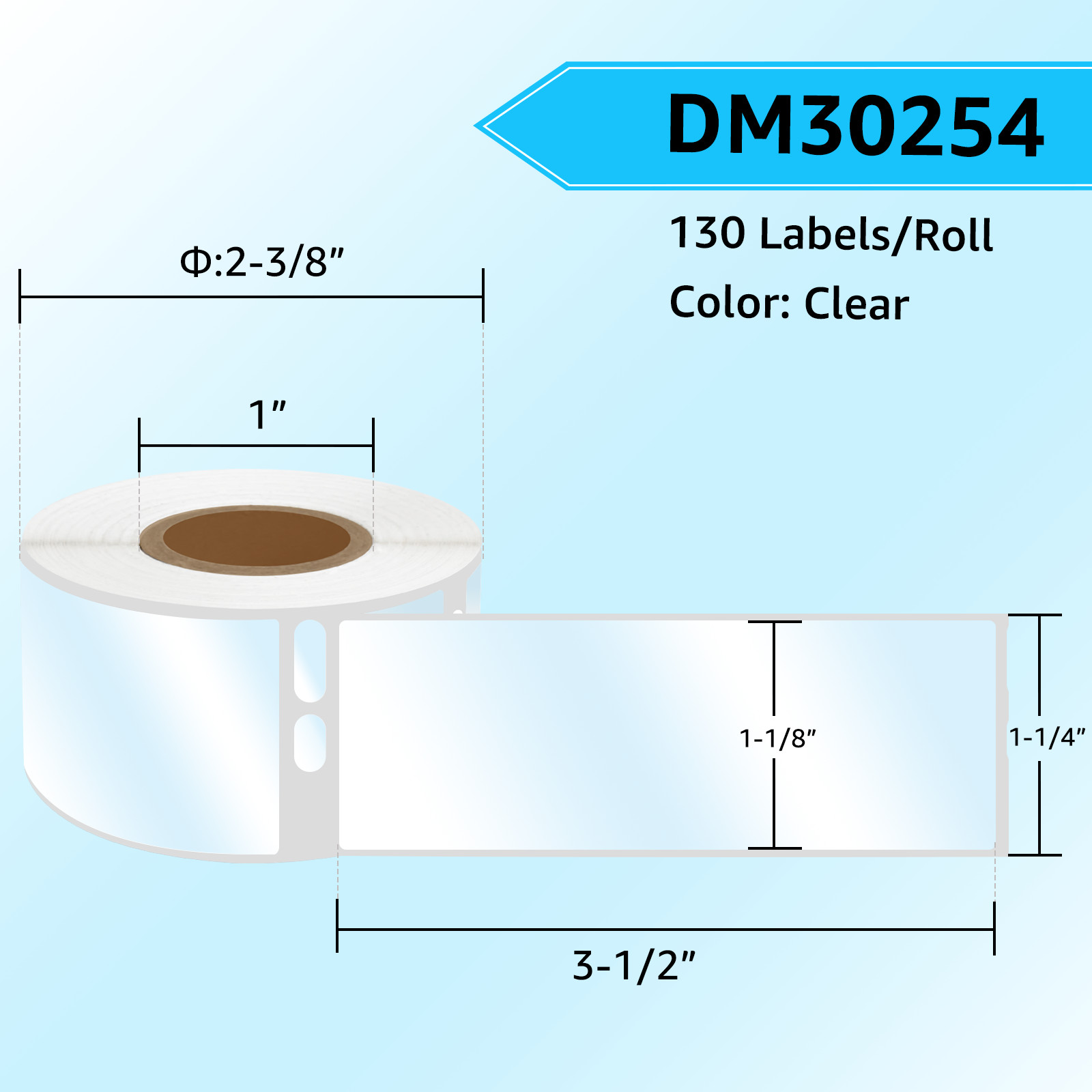130/Roll Clear Address Labels 1-1/8″x3-1/2″ for Dymo 30254 LabelWriter 450 Duo