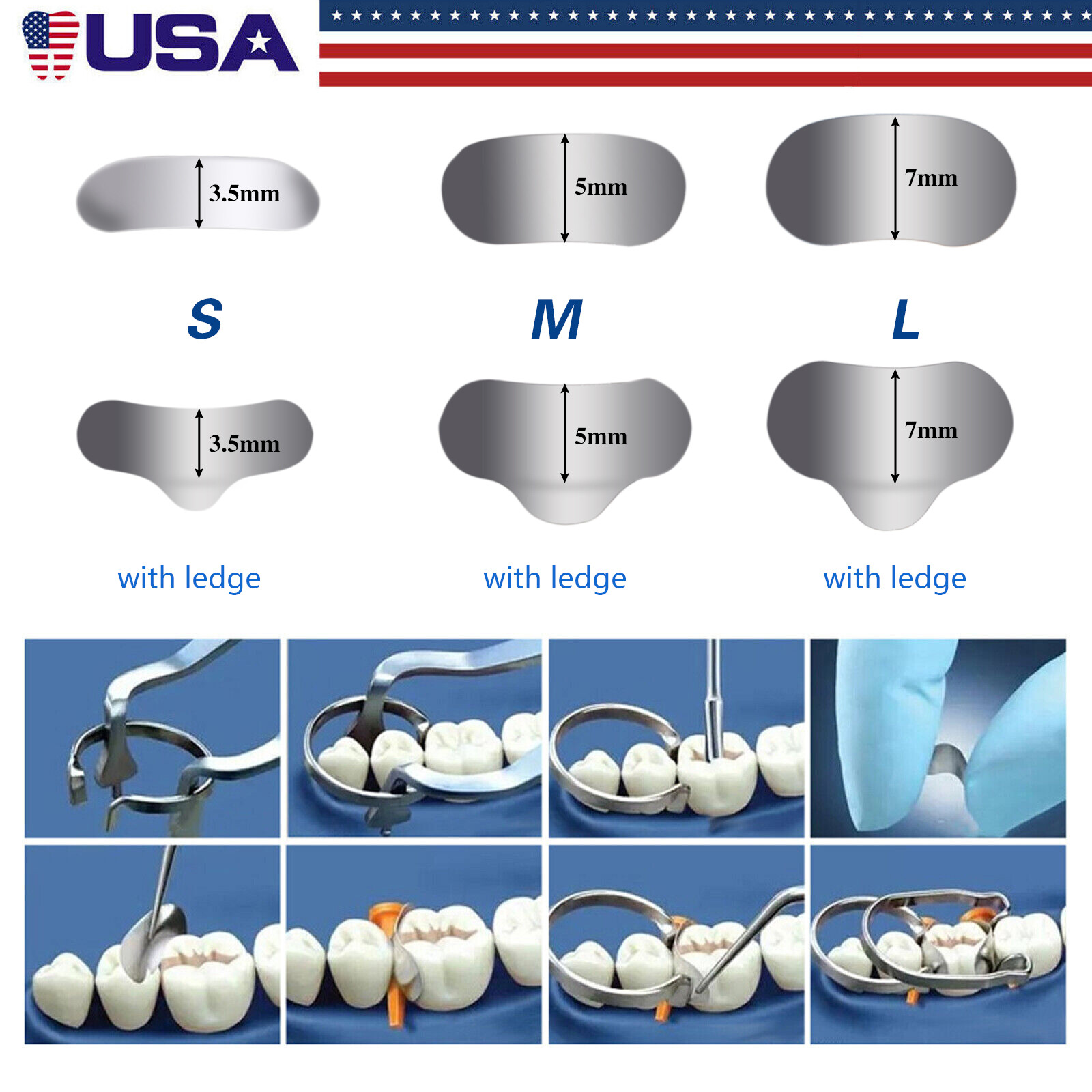 50pcs Dental Metal Matrices Sectional Contoured Matrix Refill band S/M/L [USA]