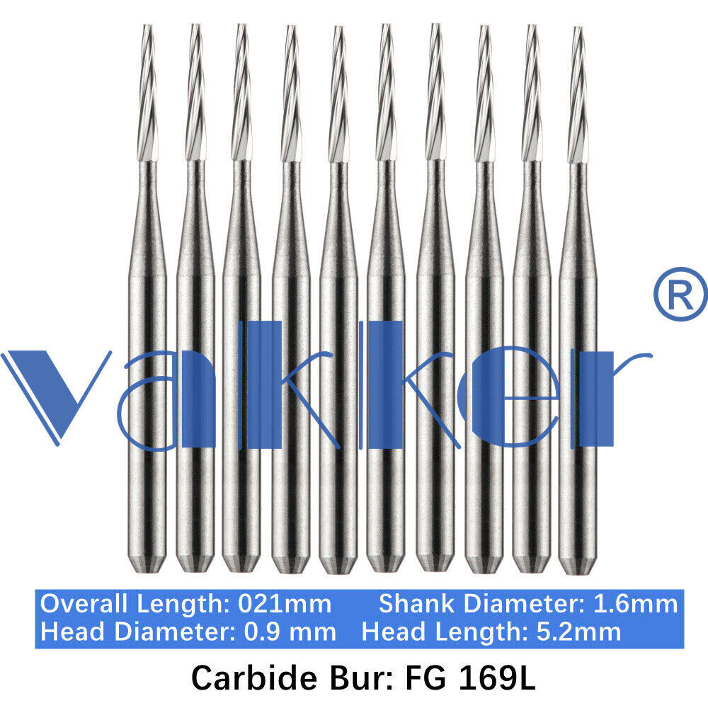 10/Pack Dental Tungsten Carbide Friction Grip Long Carbide Burs 21mm High Speed