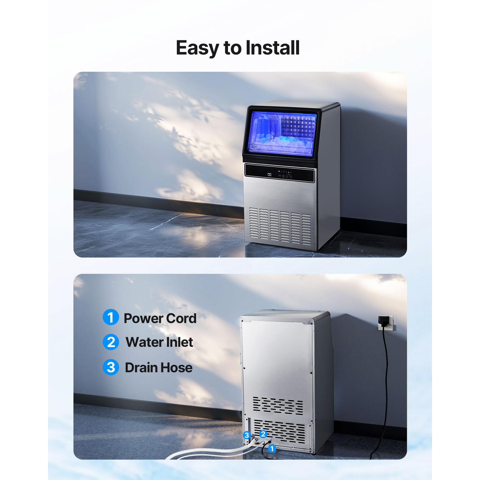Uimoso 130Lbs Commercial Ice Maker Bar Restaurant Ice Cube Machine 33Lb Storage