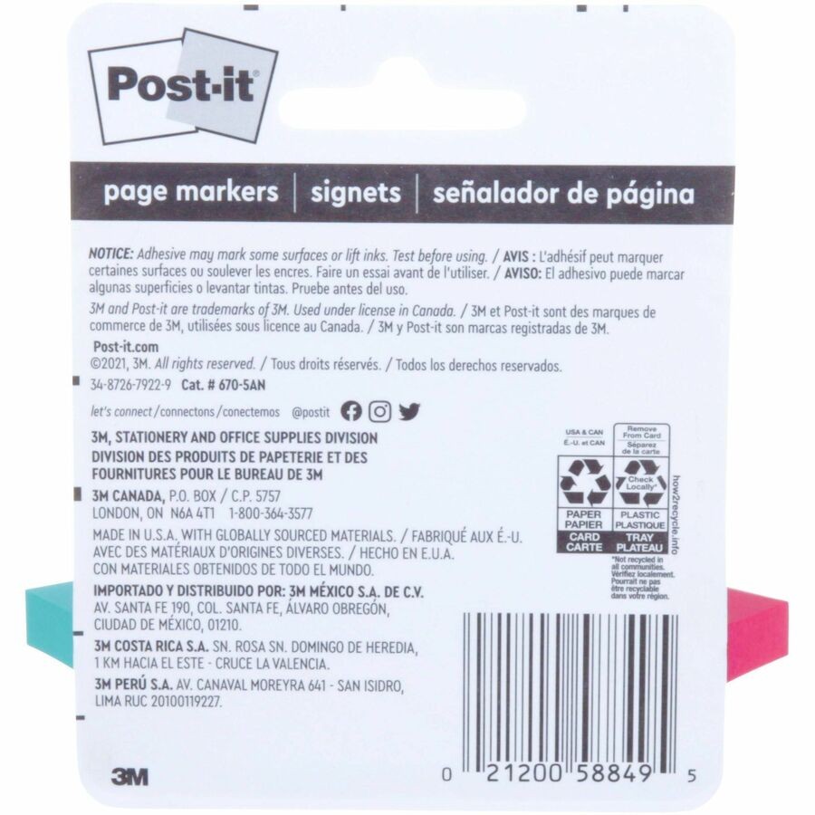 3M 6705AN Post-it Page Marker Flags Assorted 0.5″ x 2″ 5 Pack